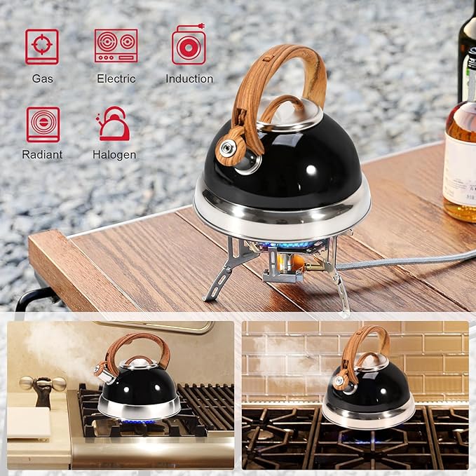 GGC Whistling Tea Kettle for Stove Tops, 3.1QT/3L Tea Kettles for Boiling Water Coffee or Milk, Stainless Steel Tea Pot with Anti-Heat Handle and Simple Touch Button to Control Kettle Outlet