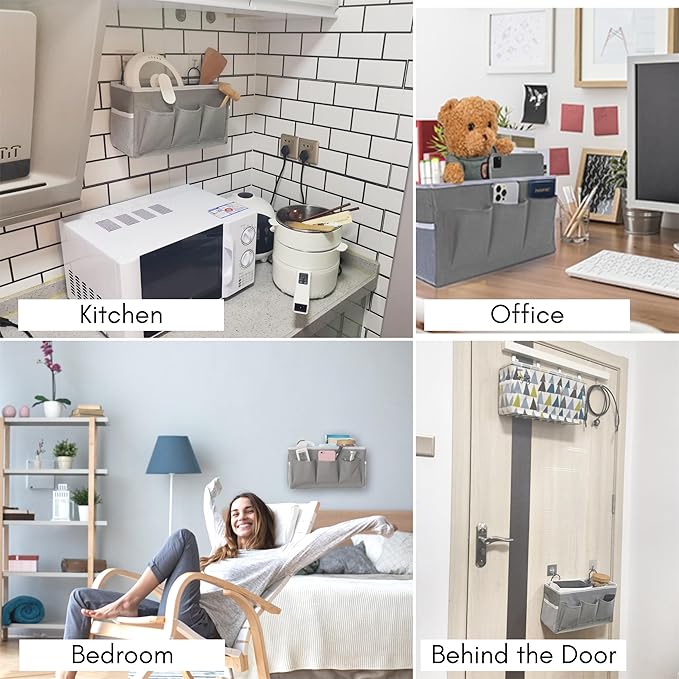 2pcs 3-pockets Large Wall Hanging Organizer Bag, Linen Fabric Door Hanging Storage Baskets with Pockets, Waterproof Bin for Kitchen, Bedroom, Office, RV Camper (Yellow_2pcs)