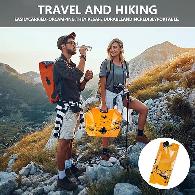 Collapsible 8L Water Storage Bag, BPA-Free Portable Folding Water Jug with Adjustable Faucet, Leakproof Emergency Water Bag for Camping, Hiking, Riding, Outdoor Sport (Orange, 2)