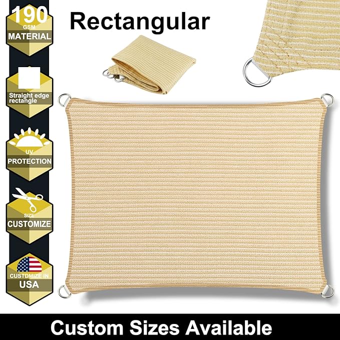 9' x 19' Beige Outdoor Sun Shade Sail Canopy ??UV Resistant Permeable Awning Fabric for Patio, Garden, Backyard, Pergola, Carport, Lawn Shelter Cover
