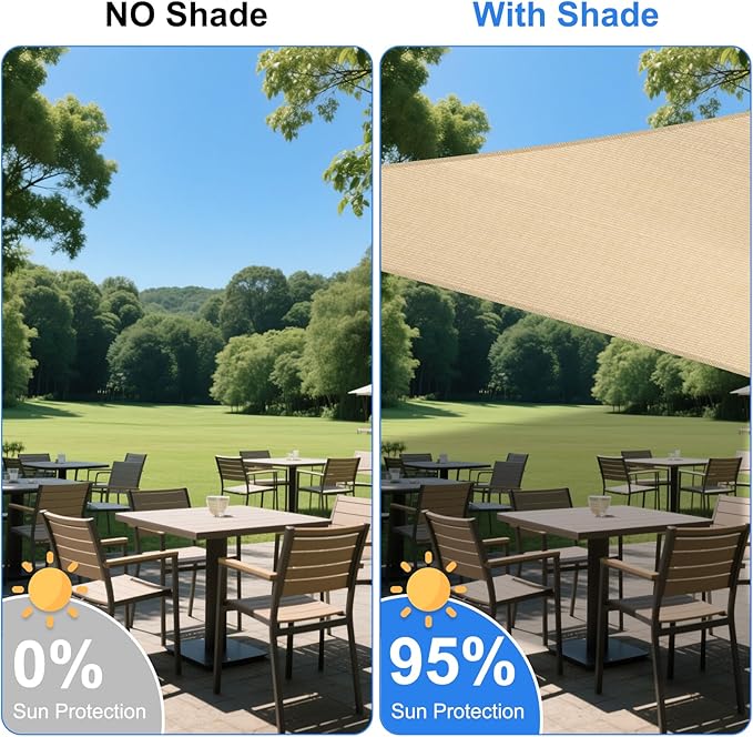 9' x 13' Beige Outdoor Sun Shade Sail Canopy ??UV Resistant Permeable Awning Fabric for Patio, Garden, Backyard, Pergola, Carport, Lawn Shelter Cover