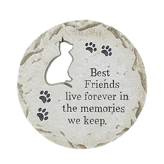Exhart Cat Memorial Garden Stepping Stone Marker, Durable, Weather-Resistant Cement, 12 x 1 Inch