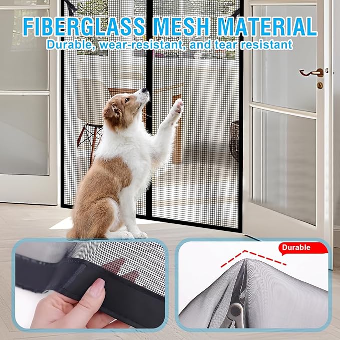 Fiberglass Magnetic Screen Door for 32''x80'' Doors, Screen Size 34"x81" Self-Sealing with Strong Magnets,Anti-Tearing Reinforced Fiberglass Mesh Keeps Bugs Out Perfect for Front,Sliding Doors