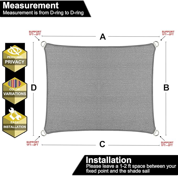 12' x 17' Grey Outdoor Sun Shade Sail Canopy ??UV Resistant Permeable Awning Fabric for Patio, Garden, Backyard, Pergola, Carport, Lawn Shelter Cover