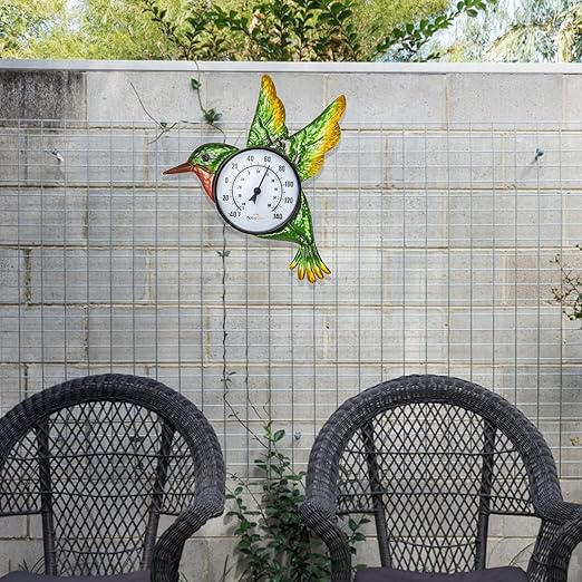 Indoor Outdoor Thermometer, Hummingbird Wall-Mounted Thermometer Waterproof for Patio Garden Yard & Living Room, No Battery Needed
