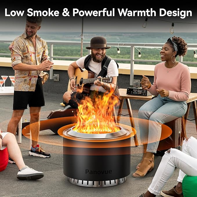 22 inch Smokeless Fire Pit with Waterproof Cover, Stainless Steel Outdoor Smokeless Firepit, Wood Burning Fire Pits for Camping, Bonfire,Low Smoke Firepit for Outside[Black]