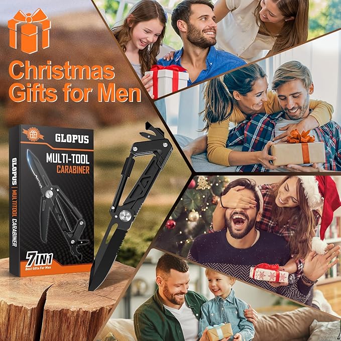 Multitool Carabiner with Pocket Knife, EDC Gear with Folding Knives, Bottle Opener, Window Breaker And Screwdriver, Fishing Gifts for Men Unique, Tactical Survival Gear for Camping And Hiking