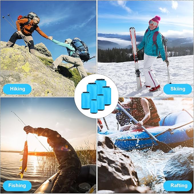 6 Pcs Waterproof Dry Bag Sack Lightweight Outdoor Dry Bags 35 L, 20 L, 15 L, 10 L, 5 L, 3 L Waterproof Boat Bag for Kayaking, Backpacking, Hiking, Camping Rafting(Blue)