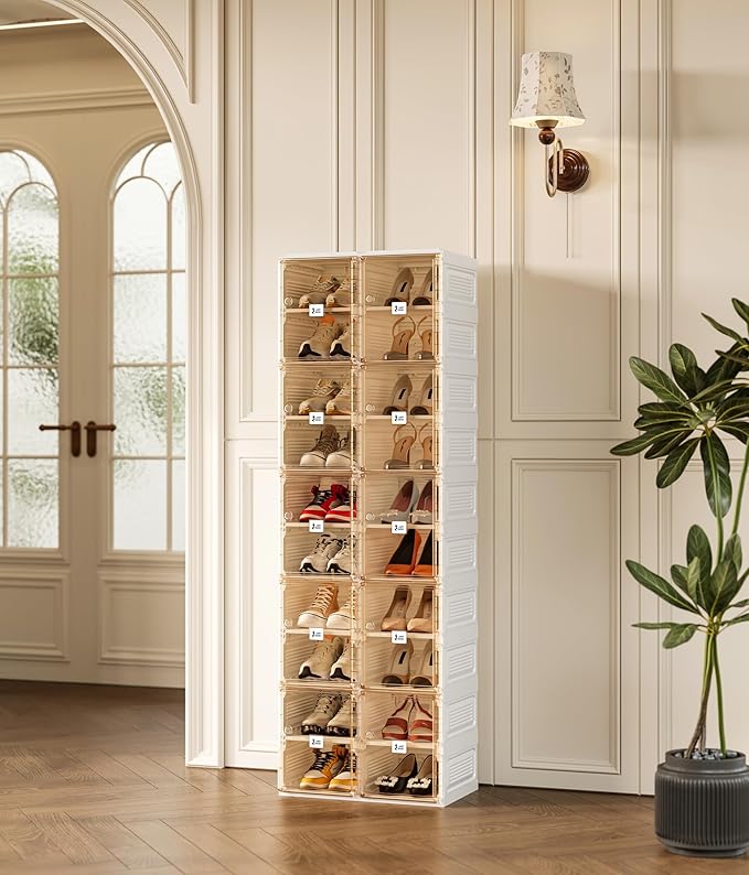 ANTBOX Shoe Organizer Storage Box, Portable Folding Shoe Rack For Closet With Magnetic Clear Door,Large Sneaker Cabinet Bins Sturdy Easy Assembly 10 Layers-20 Grids