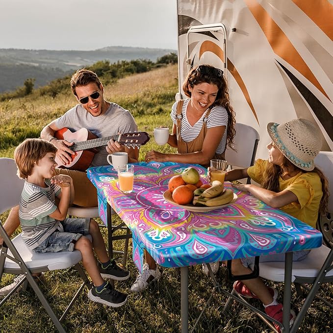 3 Piece Picnic Table Cover with Bench Covers 72x30In Fitted Elastic Heavy Duty Camping Table Cloths Camp Motorhome Gear Garden Festival Stuff Road Trip Outdoors Must Haves Gifts for Mom Dad
