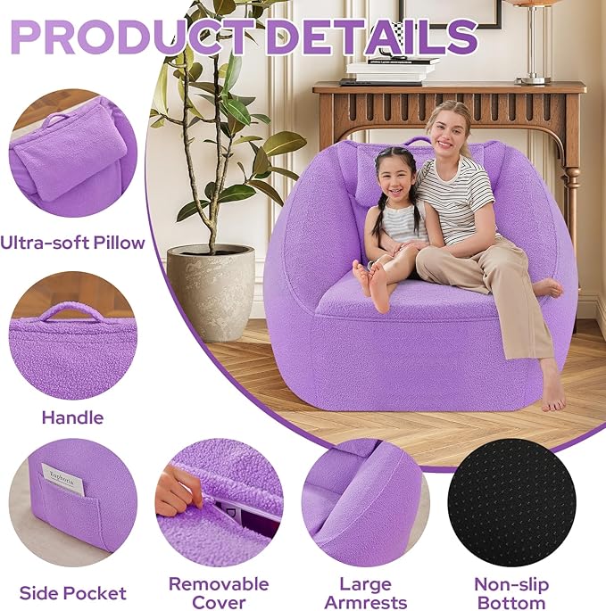 HABUTWAY Inflatable Bean Bag Chairs for Adult Blow up Chair Portable Inflatable Bean Bag Couch w/Electric Air Pump,Handle & Side Pocket for Movie Night Reading Gaming Living Room - Purple