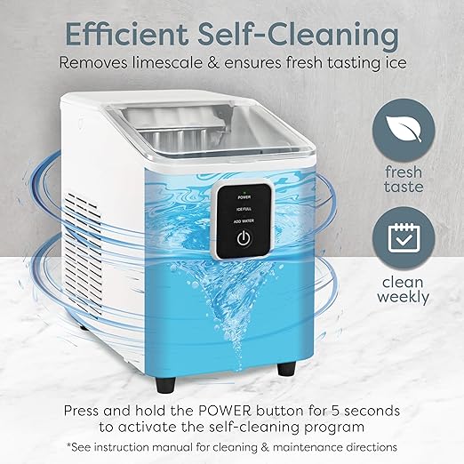 Igloo Self-Cleaning Countertop Ice Maker - Compact and Portable - Creates 26 lbs. Per Day, 8 Pieces Ready Every 7-8 Minutes - Includes Ice Scoop and Basket - White