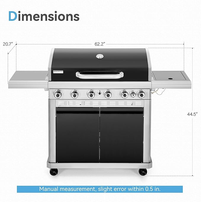 2 in 1 Propane Griddle Grill Combo, 6-Burner Propane Gas BBQ Combo Grill with Porcelain-Enameled Cast Iron Grates & Plate, 42,000 BTU with Side Stove for Outdoor Cooking Camping Patio Backyard