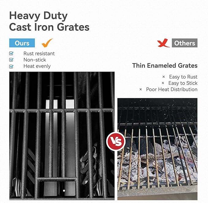 2 in 1 Propane Griddle Grill Combo, 6-Burner Propane Gas BBQ Combo Grill with Porcelain-Enameled Cast Iron Grates & Plate, 42,000 BTU with Side Stove for Outdoor Cooking Camping Patio Backyard