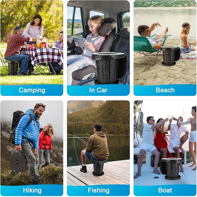 imodomio Retractable Portable Toilet Camping Toilet - Adjustable Height Camp Toilet Portable Potty for Camping, Car, Travel, Boat, Beach, Tent and Emergency Use