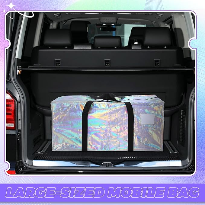 4 Pcs 24 Gallon Large Moving Bags with Zipper and Handles Foldable Storage Duffle Bags Heavy Duty Extra Large Totes for College Dorm Travel Clothes Blankets Bedding Moving (Iridescent)