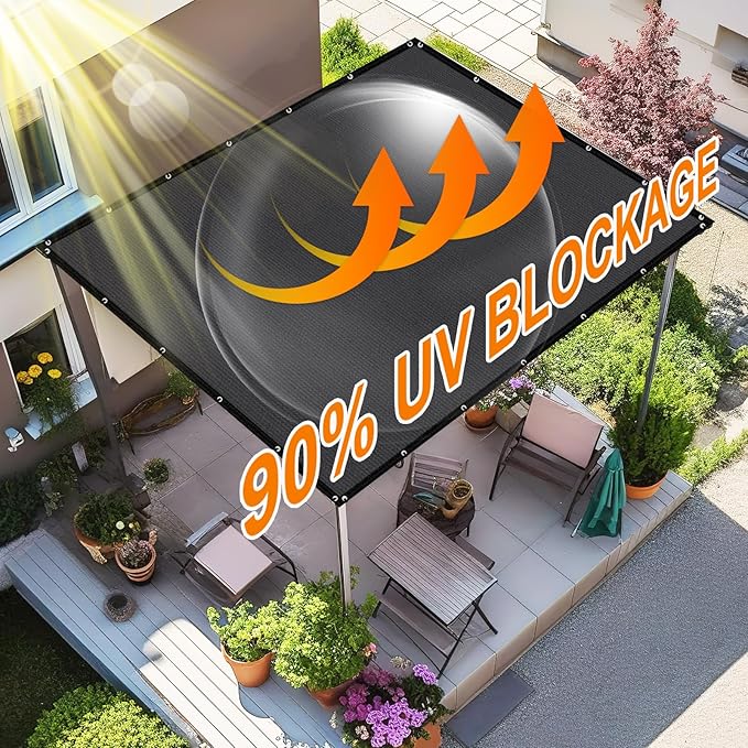Artpuch 90% Sun Shade Cloth, 8 x 12 FT Pergola Shade Cover Canopy with Grommets, Sun Screen Fabric Tarp for Patio, Outdoor, Garden, Backyard, Dark Grey