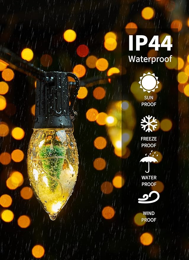 C9 LED Christmas Lights Outdoor, 45 Ft C9 String Lights with 40 Shatterproof LED Bulbs, 3 Light Mode, Connectable Waterproof Christmas Tree Lights for Outside Indoor Holiday Garden Decor, Warm White