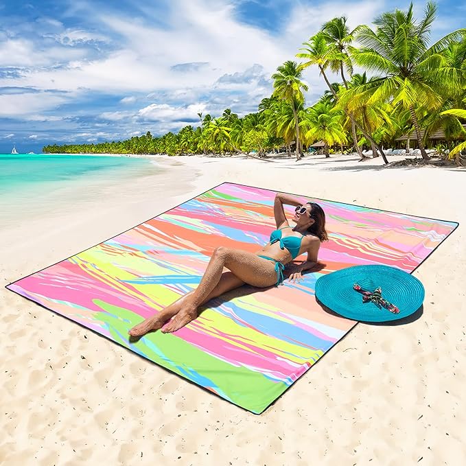 Beach Blanket Waterproof Sandproof Extra Large Beach Mat 79" X 83"/120"x108"for 1-8 Adults Quick Drying Durable Outdoor Picnic Mat for Beach Travel Camping Hiking