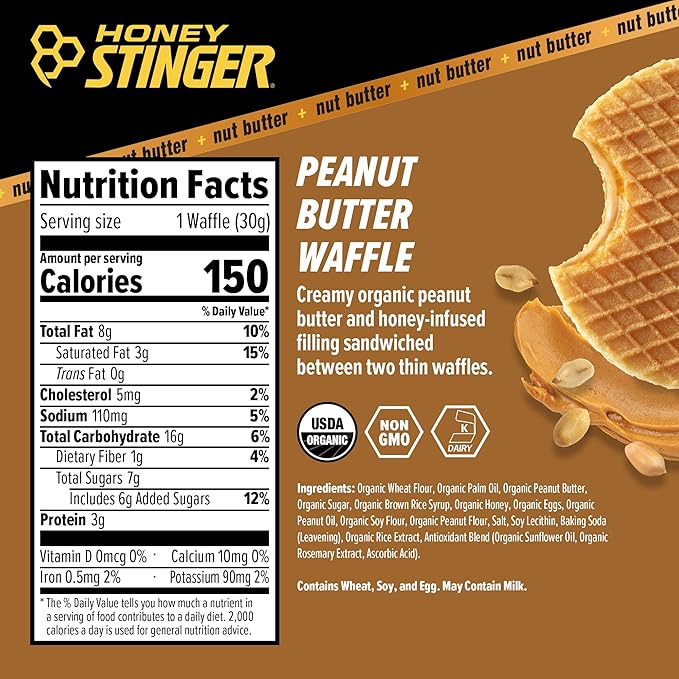 Honey Stinger Organic Peanut Butter Energy Waffle Variety Pack, 6 Pack Each of Peanut Butter, PB Chocolate and PB Strawberry, Nutritious Stroopwafel Snack for Exercise, Endurance and Performance