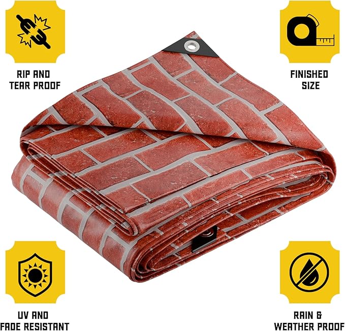 Core Tarps Extreme Heavy Duty 20 Mil Tarp Cover, Waterproof, UV Resistant, Rip and Tear Proof, Poly Tarpaulin with Reinforced Edges for Roof, Camping, Patio, Pool, Boat (Bricks/Black 50′ X 70′)