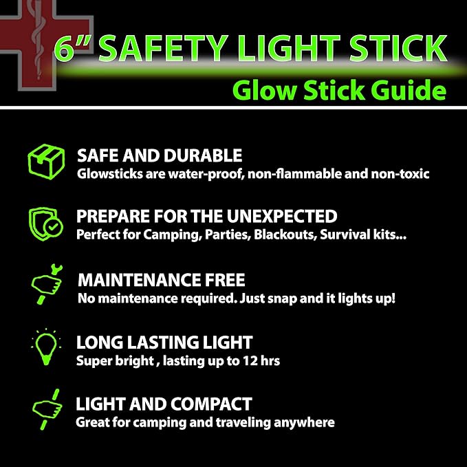 25 Ultra Bright Green Glow Sticks - Individual Packed With Lanyard - For Camping, Emergency Survival - Glow Lights for Blackouts, Hurricane and Storms- 6 Inch Chem Light Sticks with 12 Hour Duration