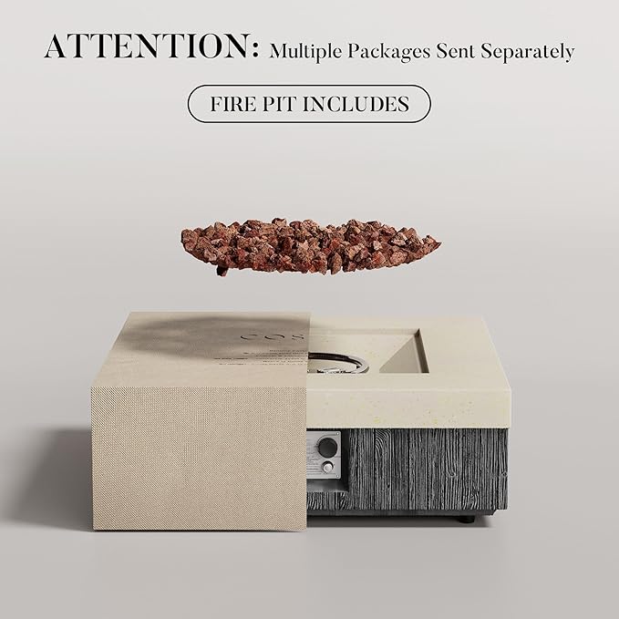 COSIEST 35" Outdoor Propane Fire Pit Table Square Gas Fire Pit Table with Concrete & Wood Grain Design, 50000BTU CSA Certified Electronic Ignition Fire Tables for Patio, Backyard, Garden Heating