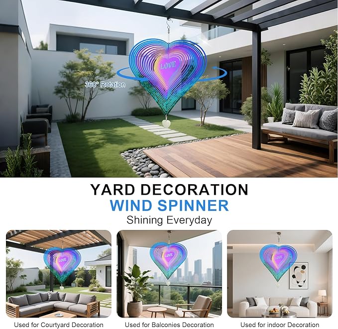 18 inch Wind Spinners Outdoor, Metal Hanging Bird Reflectors for Outside Stainless Steel Sparkly Bird Devices to Scare Birds Away from Yard Decoraction Patio Art Whirligig Love Gifts
