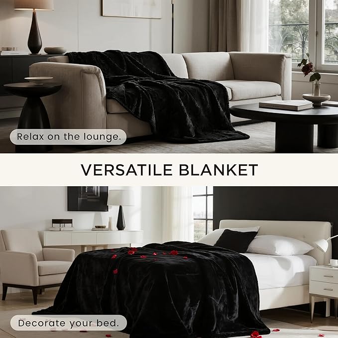 gogobunny Waterproof Bed Blanket, Reversible Sherpa Fleece Throw Blanket for Dog Puppy Cat, Furniture Cover Protects Bed Couch Sofa from Liquid Pee and Pet Fur (Black, 90x90 inches)