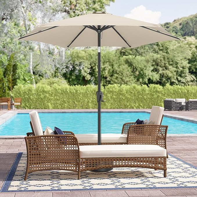 9ft Outdoor Patio Umbrella - Table Umbrella Waterprool UV Protection, Sombrillas de Patio with Push Button Tilt&Crank, Sun Umbrella for Pool, Porch, Garden, Deck, Backyard(Beige)