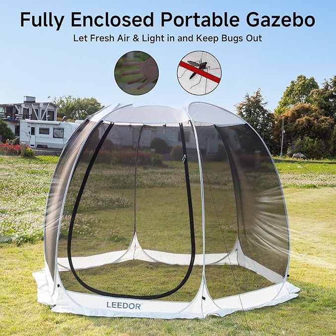 LEEDOR Pop Up Screen House, 6-10-15 Person Outdoor Screen Tent，Camping Screen Room with Carry Bag, Screened Gazebo with Mosquito Netting, Instant UV Resistant Sun Shelter for Garden, Patio, Backyard