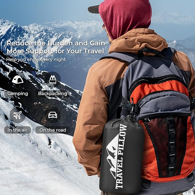 Travel Pillow Memory Foam Pillows, Camping Pillow-Compressible Medium Firm, Breathable Cover, Ideal Backpacking Hiking, Bed Pillows, Airplane and Car (Light Grey, S)