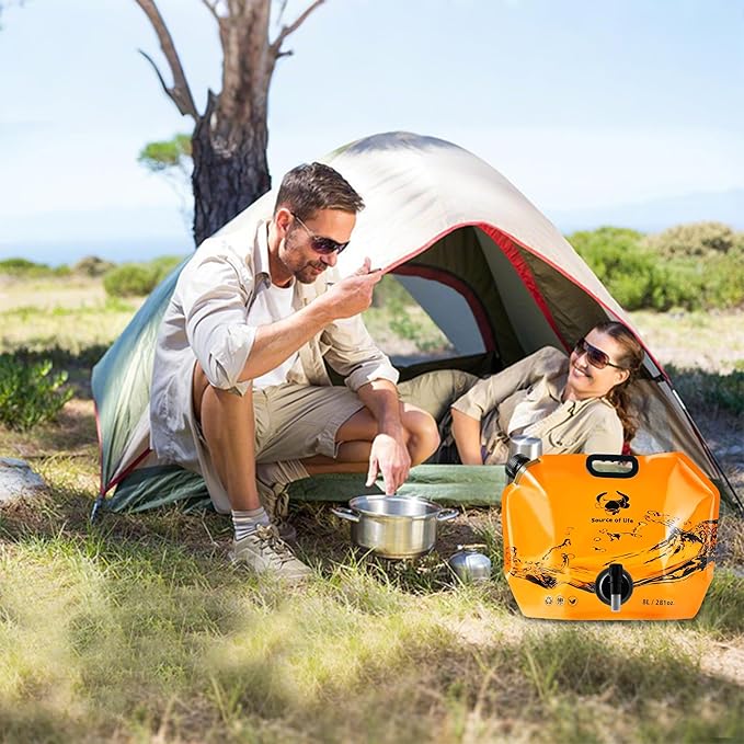 Collapsible 8L Water Storage Bag, BPA-Free Portable Folding Water Jug with Adjustable Faucet, Leakproof Emergency Water Bag for Camping, Hiking, Riding, Outdoor Sport (Orange, 1)