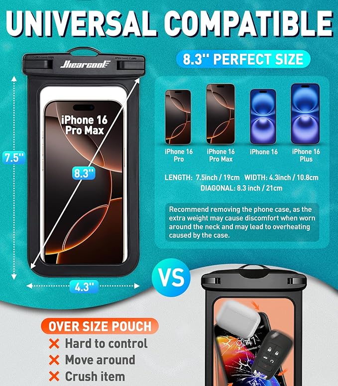 Hiearcool Waterproof Phone Pouch,Waterproof Cell Phone Dry Bag for iPhone,Universal Waterproof Case Beach Essentials for Vacation Kayak Cruise Accessories Must Haves-Black&Yellow-2Pack