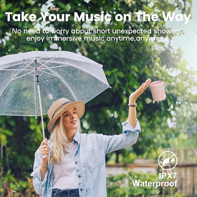 Bluetooth Speaker Wireless,IP67 Waterproof & Dustproof Portable Speaker with Lights,15W Loud Stereo Sound, 2500mAh Battery All Day Playtime, TWS Pairing, BT5.3, Home/Party/Outdoor/Beach (Pink)