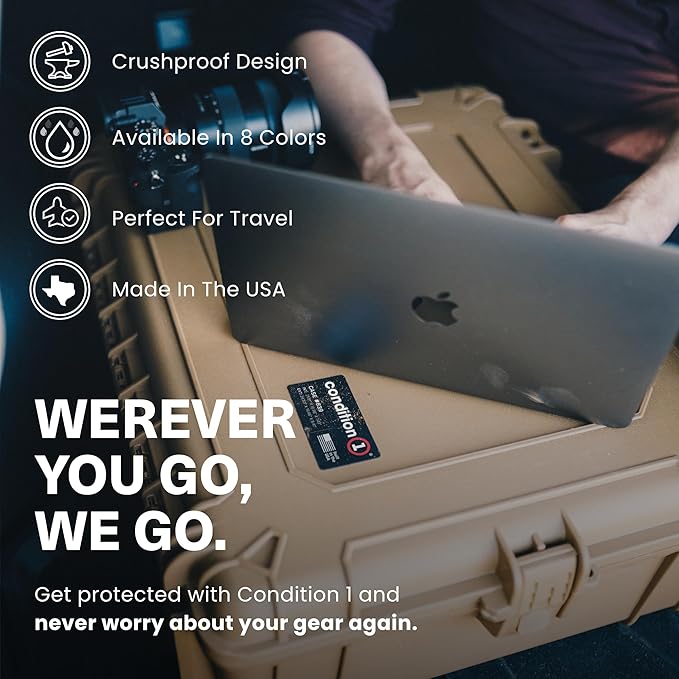 Condition 1 25" Large Waterproof Hard Case Model 839 with Foam, Portable Protective Storage Box for Travel, Hunting, Military, Tactical, Made in USA, 24.50"x 19.46"x8.41" Tan