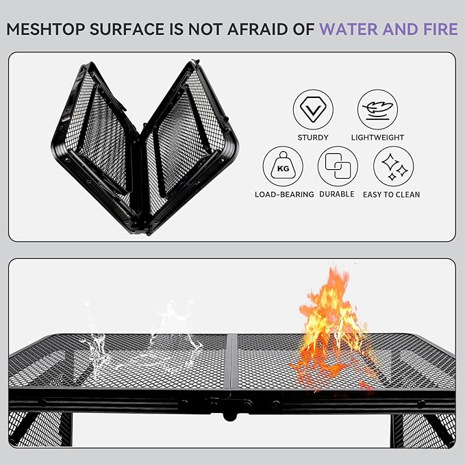 BRIAN & DANY Folding Grill Table Camping Table, Metal Portable Picnic Table, Lightweight Height Adjustable Foldable Table for Outdoor, Black, 40.16"x15.7"x11.8/14.9"