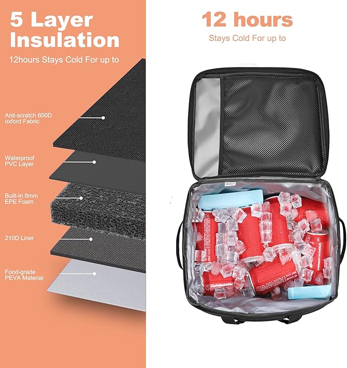 18L Small Insulated Cooler Bag Soft Sided Portable Collapsible ice Cooler for Beach, Camping, 24-Can, Leakproof