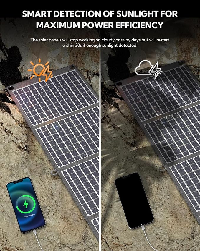 Portable Solar Panel, LUMOPAL 60W Foldable Solar Panel Folding Solar Charger with PD60W USB C QC3.0 USB A DC18-20V Output for Camping Backpacking Compatible with Phone Laptop Portable Power Station