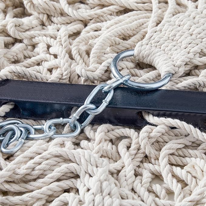 PNAEUT Double Hammocks for Outside, 13ft Traditional Rope Hammock for 2 Person with Hardwood Spreader Bar and Carrying Bag, 475 lbs Capacity (Beige)