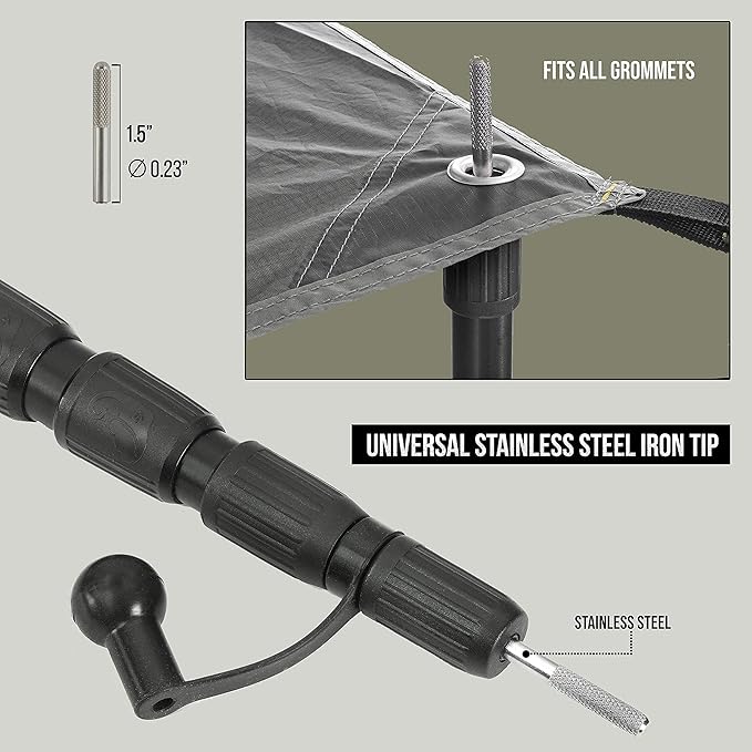 Telescoping Tarp Poles Set of 2 – Adjustable Aluminum Rods for Tents and Tarps –Tarp Pole Light, USB Rechargeable LED Point Guard for Camping, Hiking, Biking, Fishing, Festivals, Parti