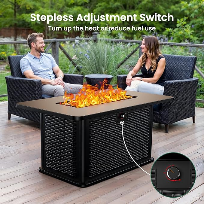 Ciays 43-Inch Rectangular Propane Fire Pit with 60,000 BTU Output, Gas Fire Pit with Cover and Rocks, Fire Pit Table CSA-Certified 2 in 1 Table Gatherings Parties with 304 Stainless Steel H-Burner