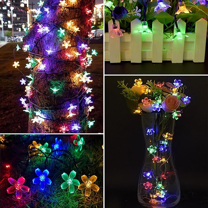 Decorative Colored Pastel Flower String Lights, 33ft 100 LED USB Plug in Cherry Blossom Spring Summer Decoration with Timer for Bedroom Patio Wedding Christmas Easter Hanging, Multicolored