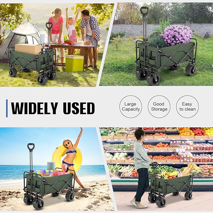 Beach Wagon with Big Wheels for Sand,Collapsible Folding All Terrain Utility Wagons Carts Foldable with Brakes for Sand Camping Sports Outdoor.