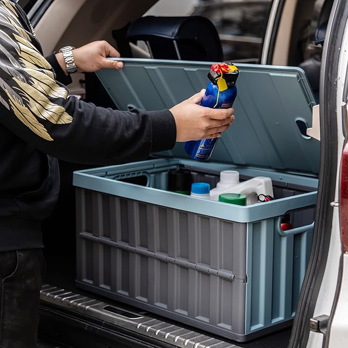 Citylife 64L Collapsible Storage Bins with Lids Plastic Storage Containers for Organizing Stackable Storage Box Large Heavy Duty Utility Crates, 2 Packs