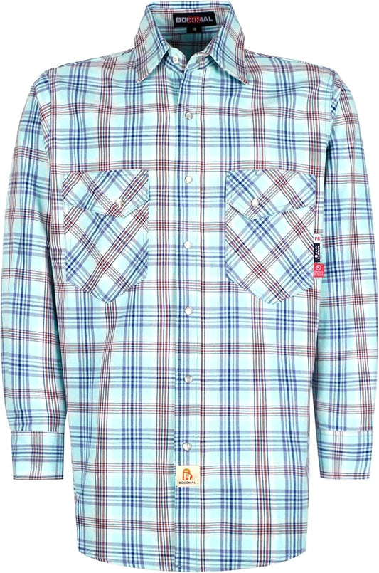 BOCOMAL FR Shirts Flame Resistant 100% C NFPA2112 7.5oz Men's Fire Retardant Welding Shirt