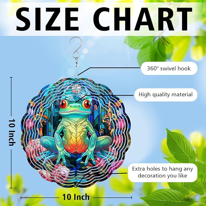 Frog Yard and Garden Wind Spinner, Unique 3D Hanging Frog Wind Spinner