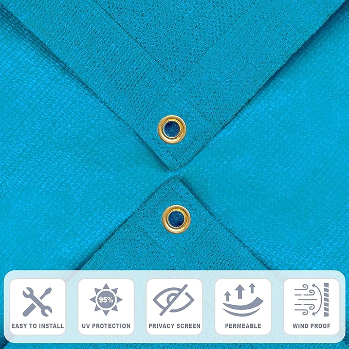Cool Area Sun Shade Cloth with Grommets 10x14 FT Shade Panel Shade Tarp Screen Fabic for Outdoor Patio Pergola Cover Deck Garden, Turquoise Blue