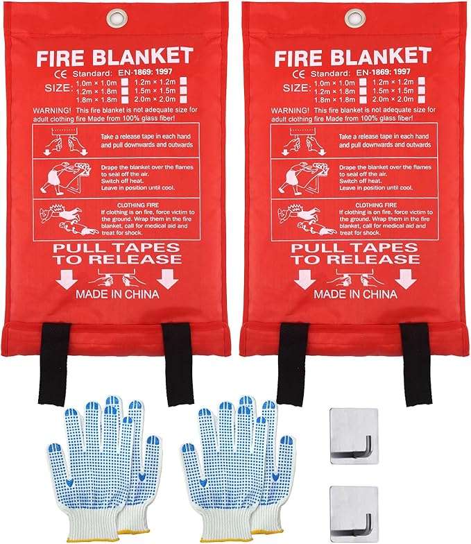 Home Emergency Fire Blankets 40“ x 40” Fiberglass Fire Blankets Essential Emergency Fire Blankets for Home and Kitchen 2 Packs