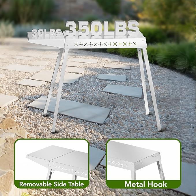 Food Grade 304 Stainless Steel BBQ Grill Table fits Tabletop Griddle, Outdoor Grill Table with 4 Foldable Legs, Portable Grill Stand for RV, Camping, Tailgating